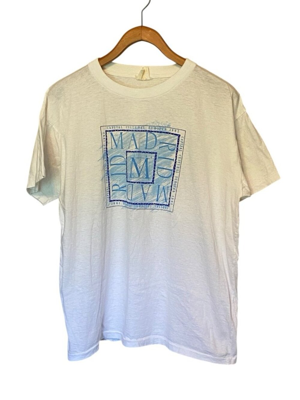 Vintage 1992 Madrid White T-Shirt Men's XL Single Stitch 90s Travel Graphic